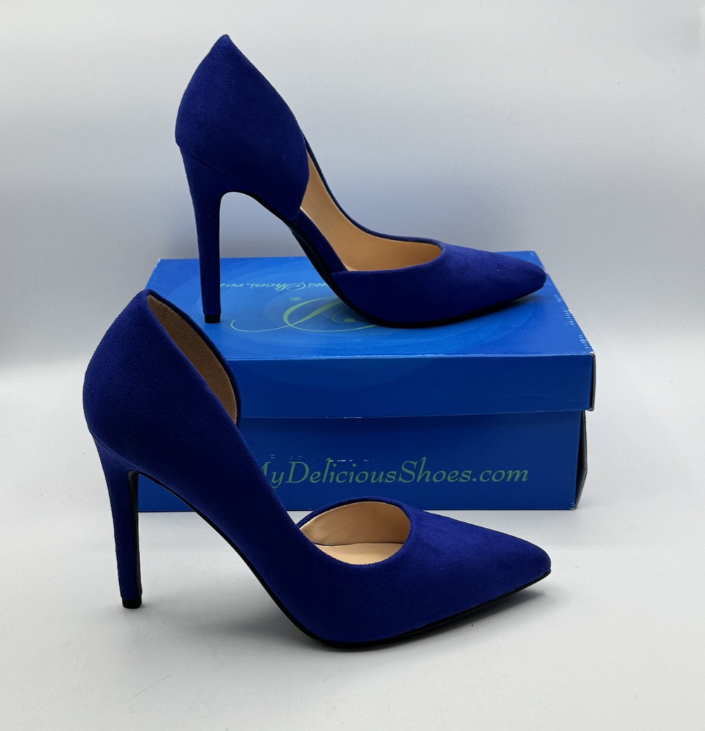 My Delicious Shoes Women’s Stephanie Blue Faux Suede Classic Pump Heel Size 7.5